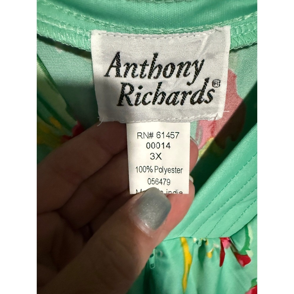 Anthony‎ Richards Floral Caftan Dress Womens 3X Mint Green Red Yellow Lounger - Picture 3 of 6